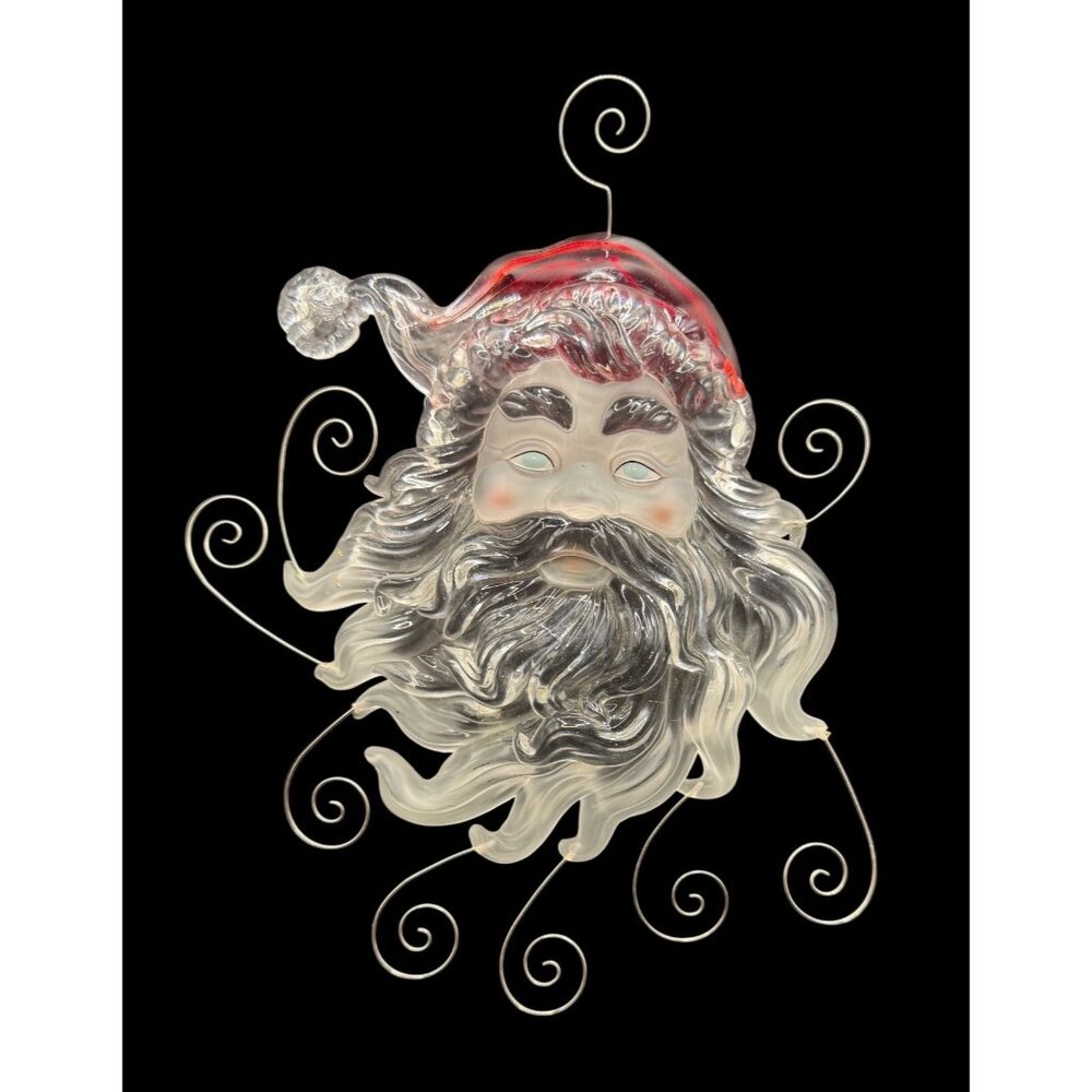 Red Hat Santa Claus Christmas Frosted Lucite Card Holder Display Decoration